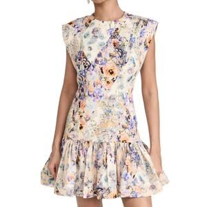 Zimmermann Tama Flounce Short Mini Dress Ruffle Hem Coquette Flirty Linen Size 0